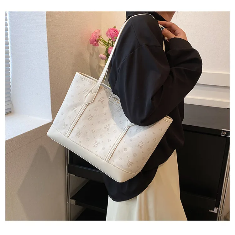 ERANGBEAR PU Leather Tote Bag Shopping Bag Shoulder Bag Regular Women's White/Pink/Green-2