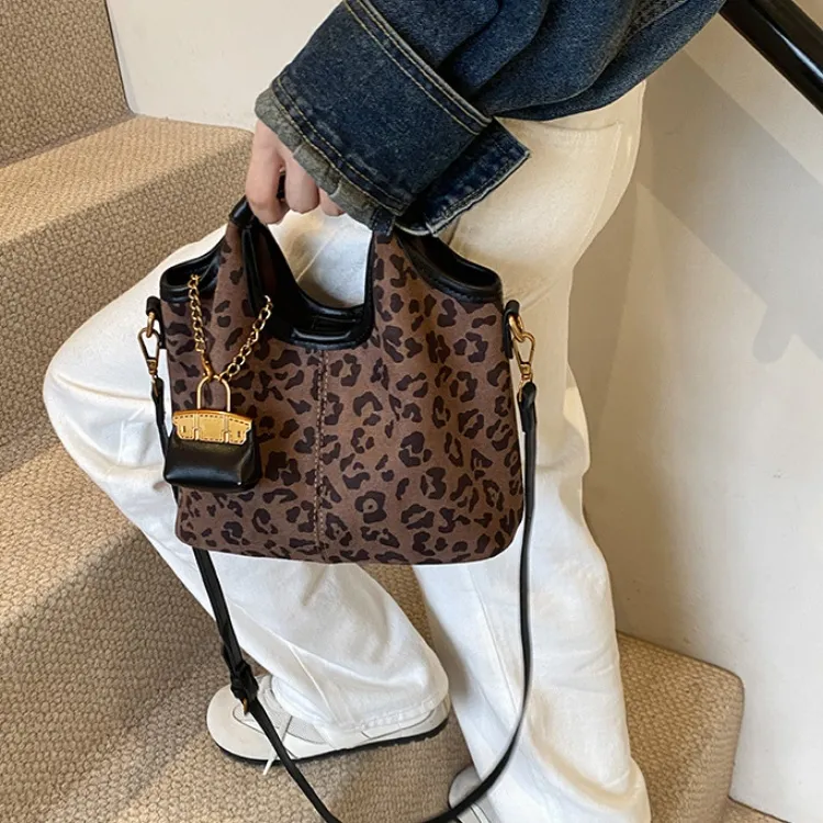 ERANGBEAR PU Handbag Regular Women's Black Leopard Print/Brown Leopard Print-2
