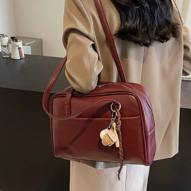 ERANGBEAR PU Handbag Shoulder Bag Women's Black Burgundy Coffee Brown-3