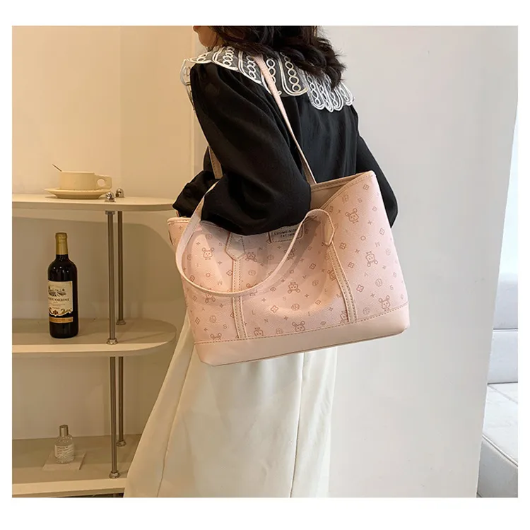 ERANGBEAR PU Leather Tote Bag Shopping Bag Shoulder Bag Regular Women's White/Pink/Green-12