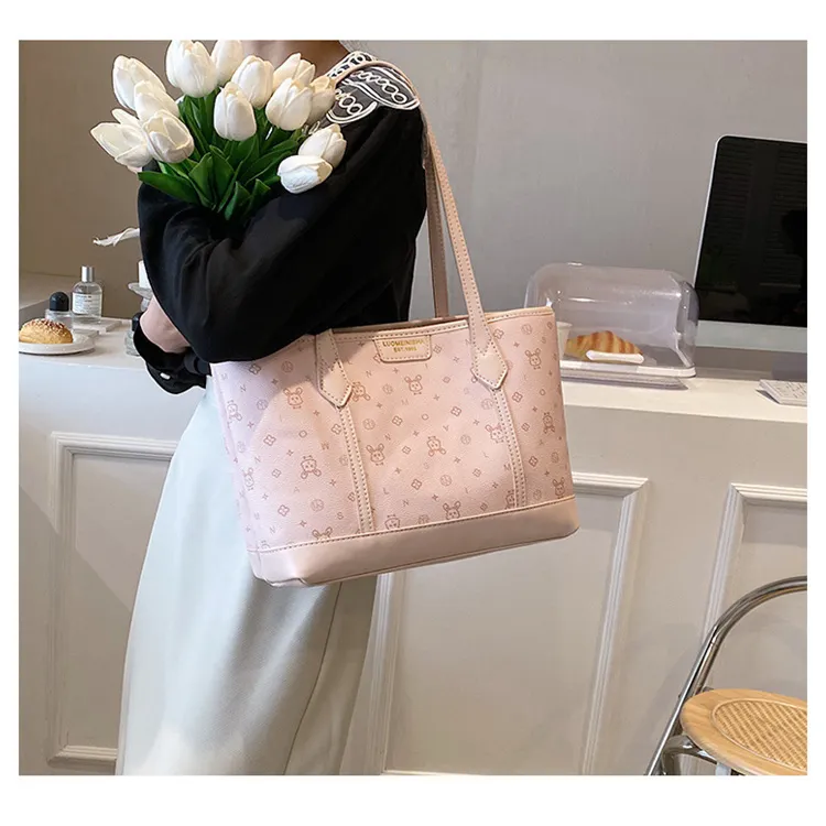 ERANGBEAR PU Leather Tote Bag Shopping Bag Shoulder Bag Regular Women's White/Pink/Green-8