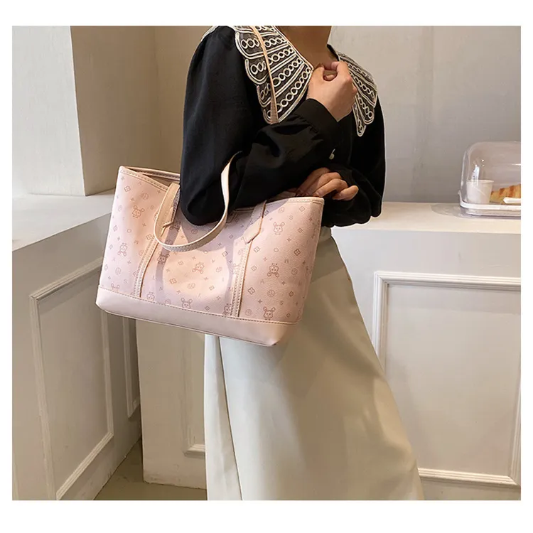 ERANGBEAR PU Leather Tote Bag Shopping Bag Shoulder Bag Regular Women's White/Pink/Green-9