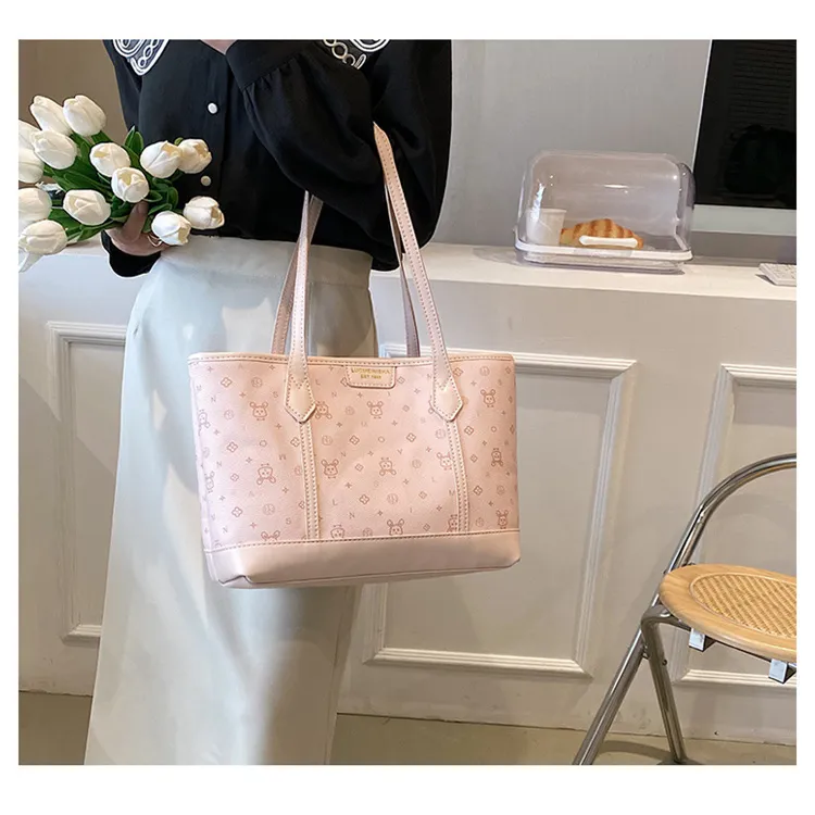 ERANGBEAR PU Leather Tote Bag Shopping Bag Shoulder Bag Regular Women's White/Pink/Green-10