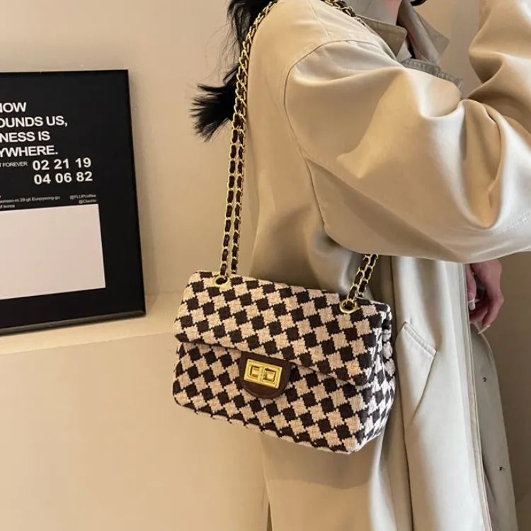 ERANGBEAR Fabric Shoulder Bag Women's Black Diamond Pattern/Coffee Diamond Pattern/Black Houndstooth/Coffee Houndstooth-10
