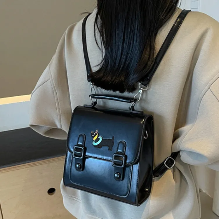 ERANGBEAR PU Backpack Women's Black/White & Brown/Brown/Gray-1
