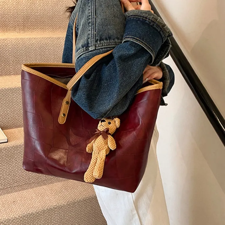 ERANGBEAR PU Large Capacity Commute Shoulder Bag Premium Versatile Shoulder Bag Women's Brown/Red/Khaki/Black-4