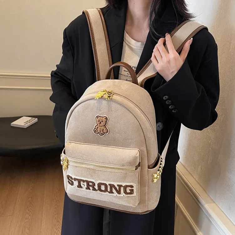 ERANGBEAR Canvas Canvas Bag Backpack Women's Ecru/Coffee/Black-1