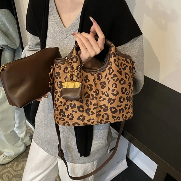 ERANGBEAR PU Handbag Regular Women's Black Leopard Print/Brown Leopard Print-4