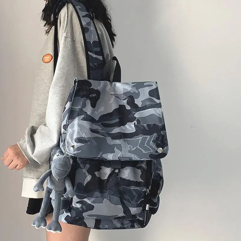 ERANGBEAR Nylon Backpack Regular Unisex Black/White/Camouflage Gray/Gray-9