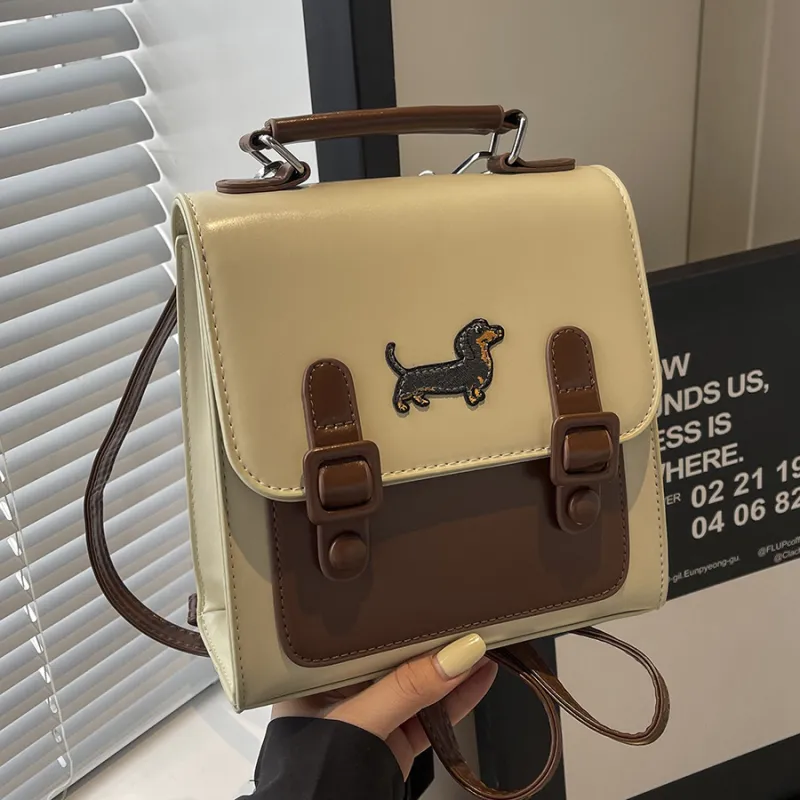 ERANGBEAR PU Backpack Women's Black/White & Brown/Brown/Gray-5