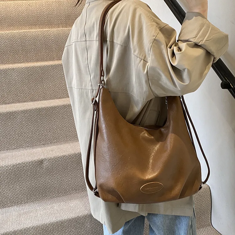 ERANGBEAR PU Double Shoulder Bag, Crossbody Bag Women's Black Coffee Brown Khaki-8