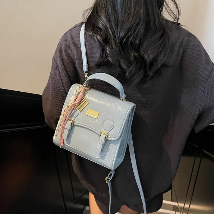 ERANGBEAR PU Backpack Regular Women's Black Ecru Pink Blue-7