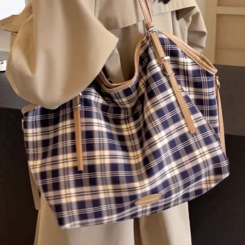 ERANGBEAR Fabric Portable Crossbody Bag, Shoulder Bag Women's Brown Plaid/Blue Plaid/Pink Plaid-5