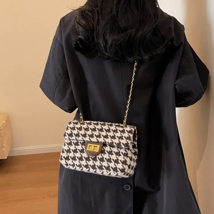 ERANGBEAR Fabric Shoulder Bag Women's Black Diamond Pattern/Coffee Diamond Pattern/Black Houndstooth/Coffee Houndstooth-7