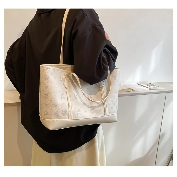 ERANGBEAR PU Leather Tote Bag Shopping Bag Shoulder Bag Regular Women's White/Pink/Green-1