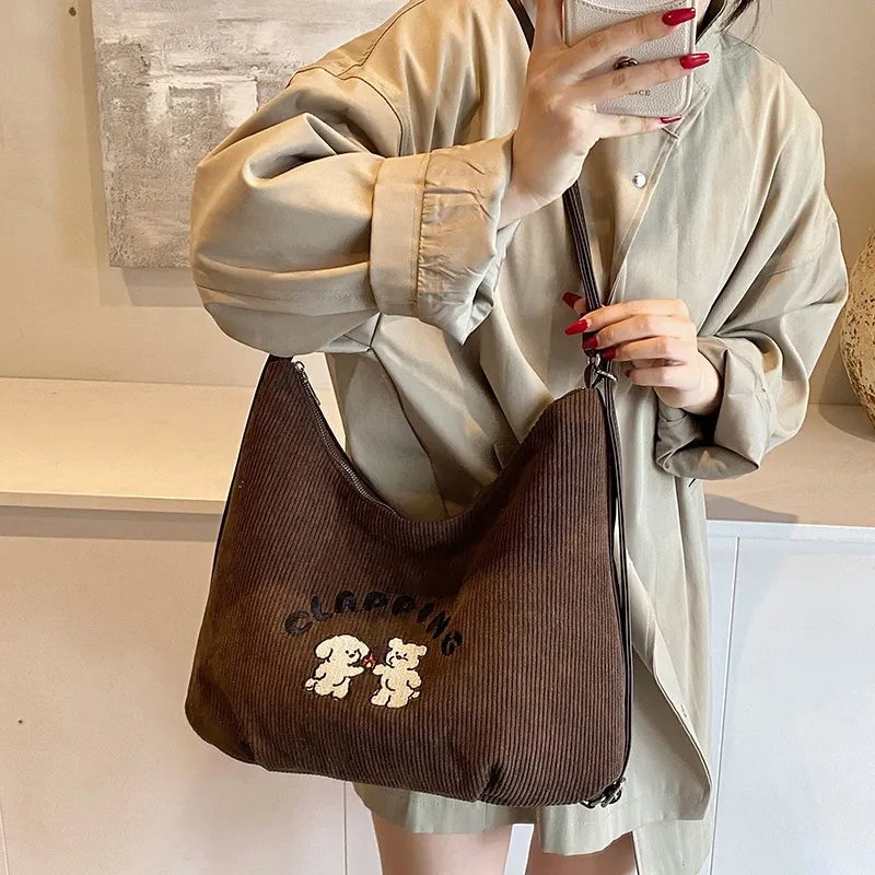ERANGBEAR PU With Corduroy Shoulder Bag Women's Multicolor-6