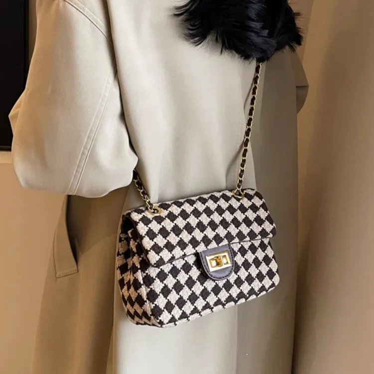 ERANGBEAR Fabric Shoulder Bag Women's Black Diamond Pattern/Coffee Diamond Pattern/Black Houndstooth/Coffee Houndstooth-15