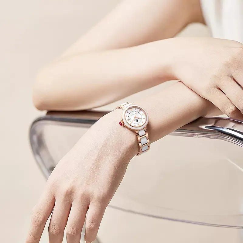 MANJAZ Mechanical Movement Stainless Steel Watchband Women's Watch White Dial-7