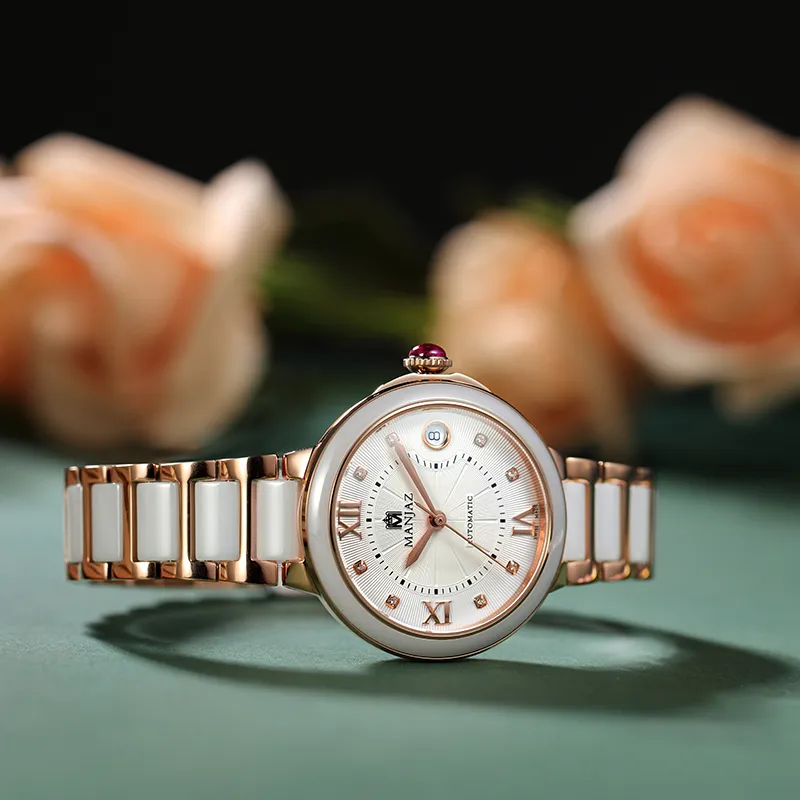 MANJAZ Mechanical Movement Stainless Steel Watchband Women's Watch White Dial-6