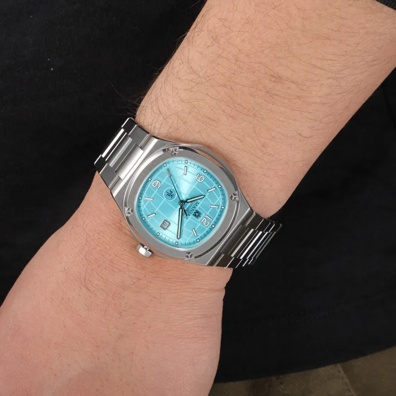 MANJAZ Automatic Mechanical Movement Stainless Steel Watchband Watch Men's Watches Blue Dial-4