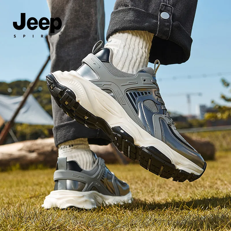 JEEP SPIRIT Breathable Height Increasing Low Top Chunky Sneakers Men's Silver-10