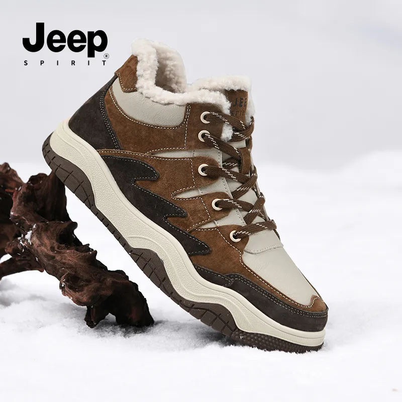 JEEP SPIRIT Warm Water-Resistant Wear-Resistant Slip-Resistant Coverage Short Snow Boots Men's Light Sandy-9
