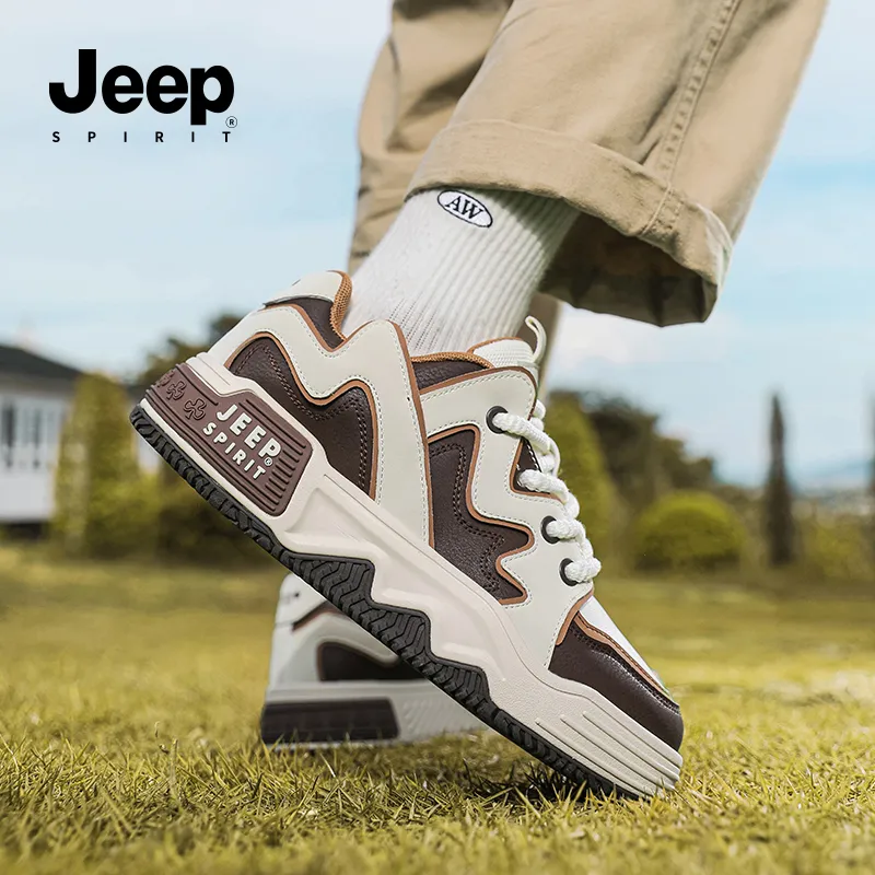 JEEP SPIRIT Anti Slip And Wear Resistant Height Increasing Low Top Skateboard Shoes Men Brown-8