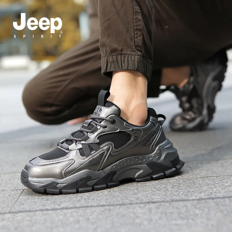 JEEP SPIRIT Slip Resistant, Abrasion Resistant, Breathable, Height Increasing Low Top Chunky Sneakers Men's Bronze-9