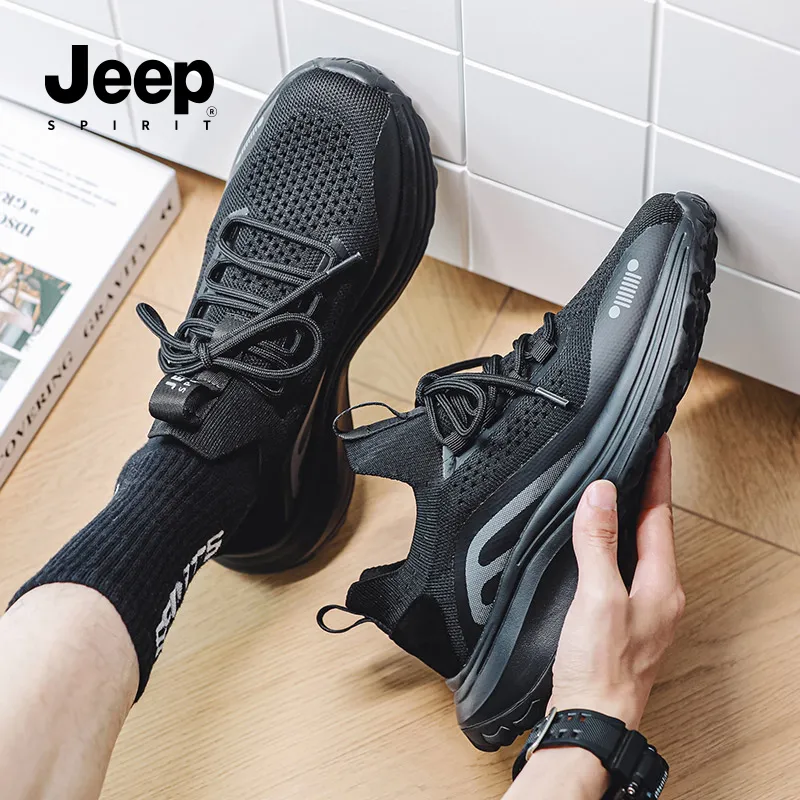 JEEP SPIRIT Cushioning, Slip Resistant, Breathable, Lightweight Low Top Running Shoes Men's Black-12