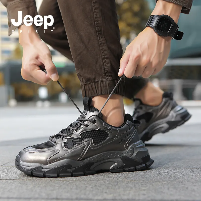 JEEP SPIRIT Slip Resistant, Abrasion Resistant, Breathable, Height Increasing Low Top Chunky Sneakers Men's Bronze-8
