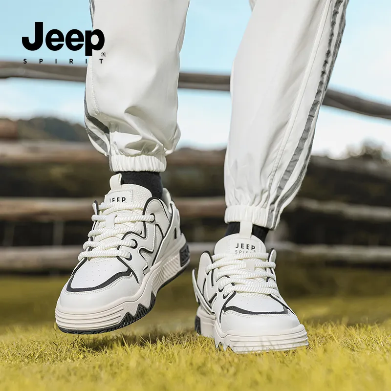 JEEP SPIRIT Slip Resistant Water Resistant Height Increasing Low Top Casual Skateboard Shoes Men White-13