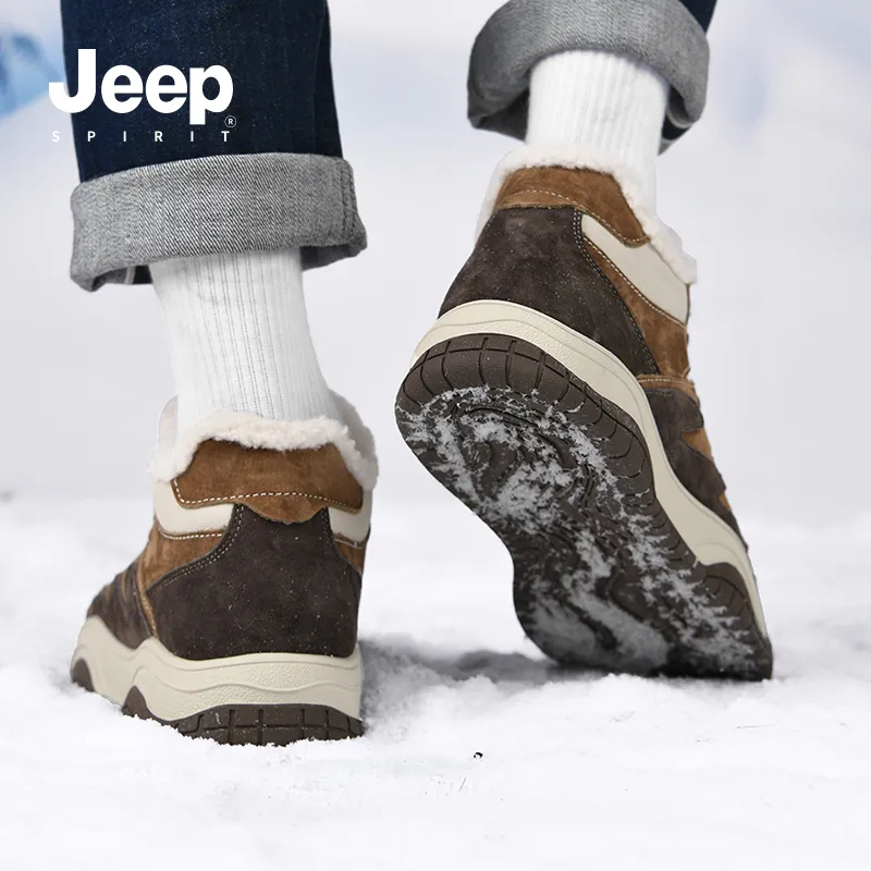 JEEP SPIRIT Warm Water-Resistant Wear-Resistant Slip-Resistant Coverage Short Snow Boots Men's Light Sandy-10