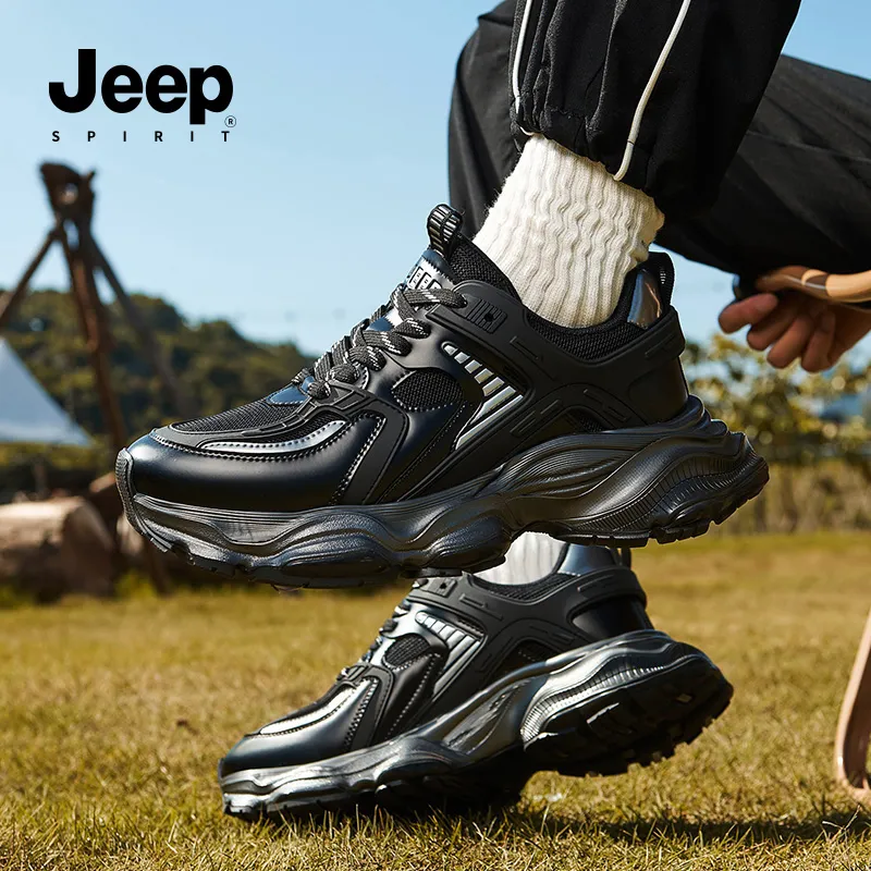 JEEP SPIRIT Slip Resistant, Breathable, Height Increasing Low Top Chunky Sneakers Men's Black-12