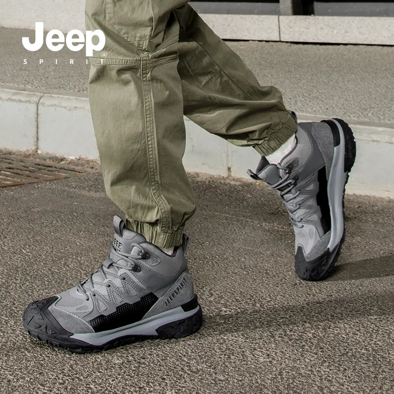 JEEP SPIRIT Non-slip Wear-resistant Impact-resistant High-Top Outdoor Shoes Men's Climbing Gray-6
