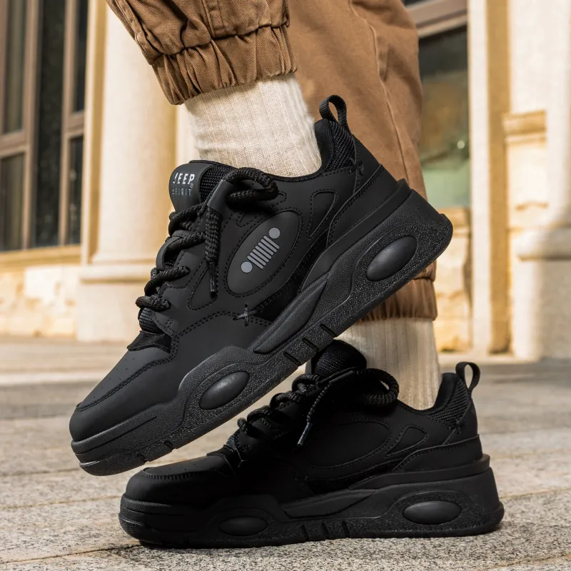 JEEP SPIRIT Slip-Resistant Water-Resistant Wear-Resistant Height-Increasing Low-Top Skateboard Shoes Men's Black-7