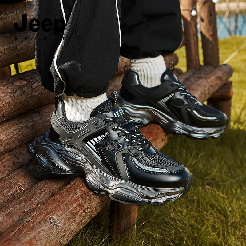 JEEP SPIRIT Slip Resistant, Breathable, Height Increasing Low Top Chunky Sneakers Men's Black-9
