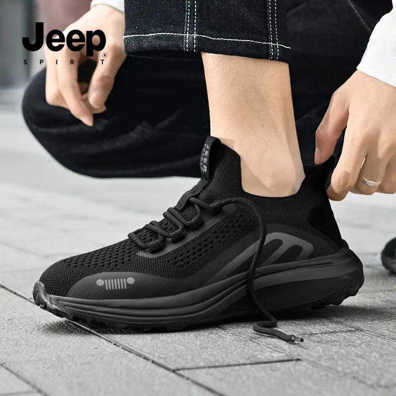 JEEP SPIRIT Cushioning, Slip Resistant, Breathable, Lightweight Low Top Running Shoes Men's Black-6