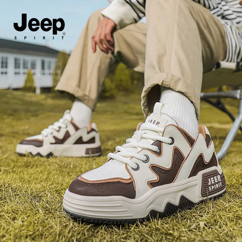 JEEP SPIRIT Anti Slip And Wear Resistant Height Increasing Low Top Skateboard Shoes Men Brown-10