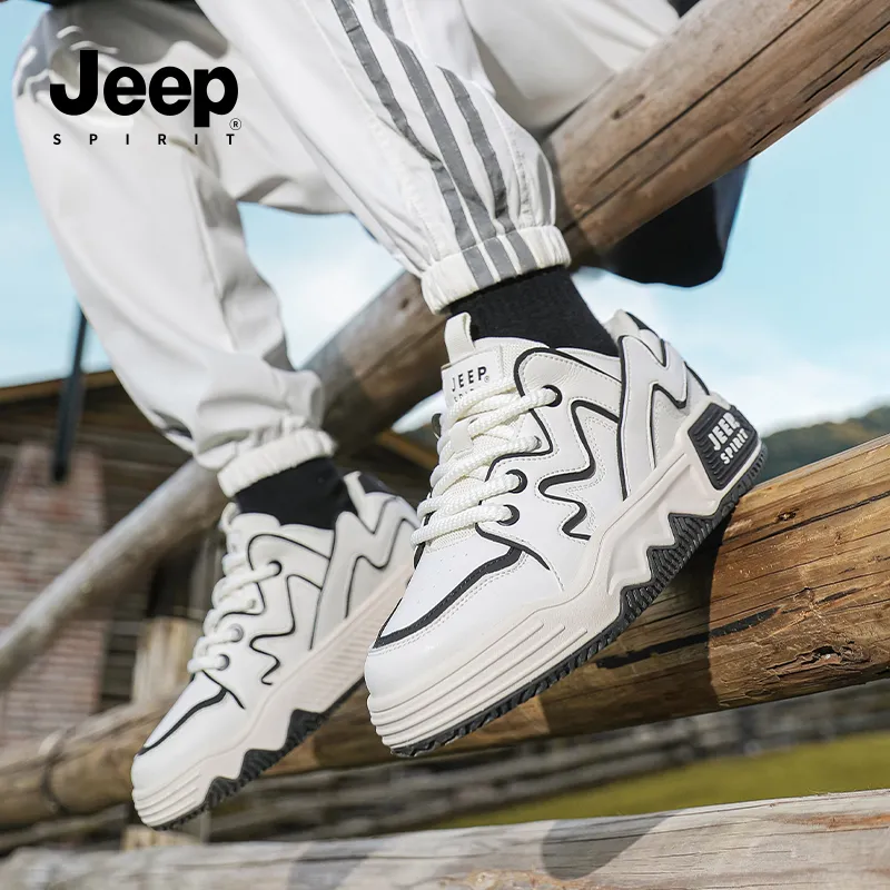 JEEP SPIRIT Slip Resistant Water Resistant Height Increasing Low Top Casual Skateboard Shoes Men White-12