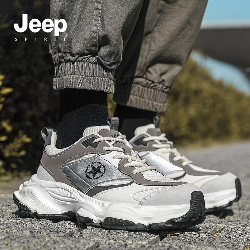 JEEP SPIRIT Breathable Height Increasing Low-Top Chunky Sneakers Men's White-9