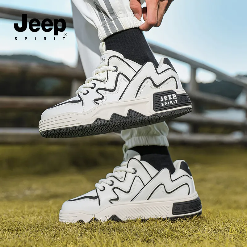 JEEP SPIRIT Slip Resistant Water Resistant Height Increasing Low Top Casual Skateboard Shoes Men White-11