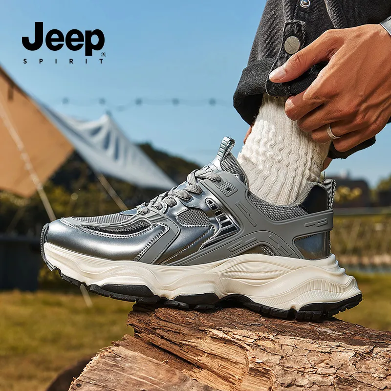 JEEP SPIRIT Breathable Height Increasing Low Top Chunky Sneakers Men's Silver-8