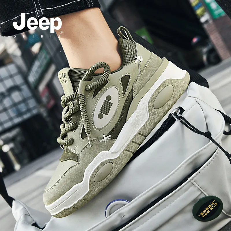 JEEP SPIRIT Height Increasing Breathable Water-Resistant Slip-Resistant Low-Top Skateboard Shoes Men's Dragonwell Green-6