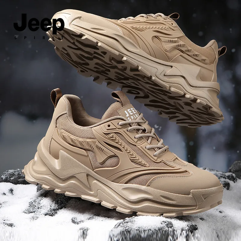 JEEP SPIRIT Anti Slip And Wear Resistant Height Increasing Warm Low Top Chunky Sneakers Men's Brown-6