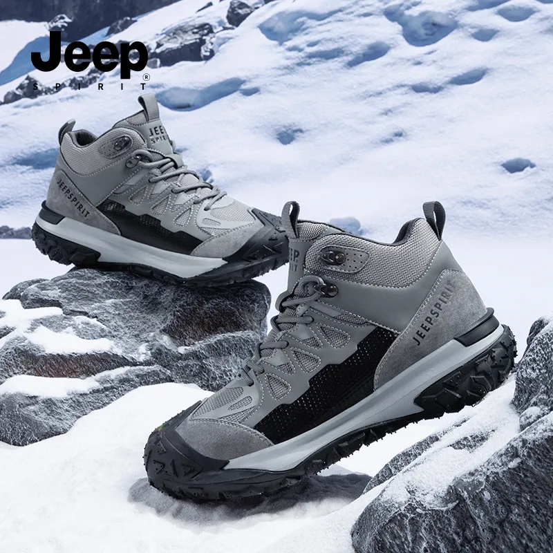 JEEP SPIRIT Non-slip Wear-resistant Impact-resistant High-Top Outdoor Shoes Men's Climbing Gray-7