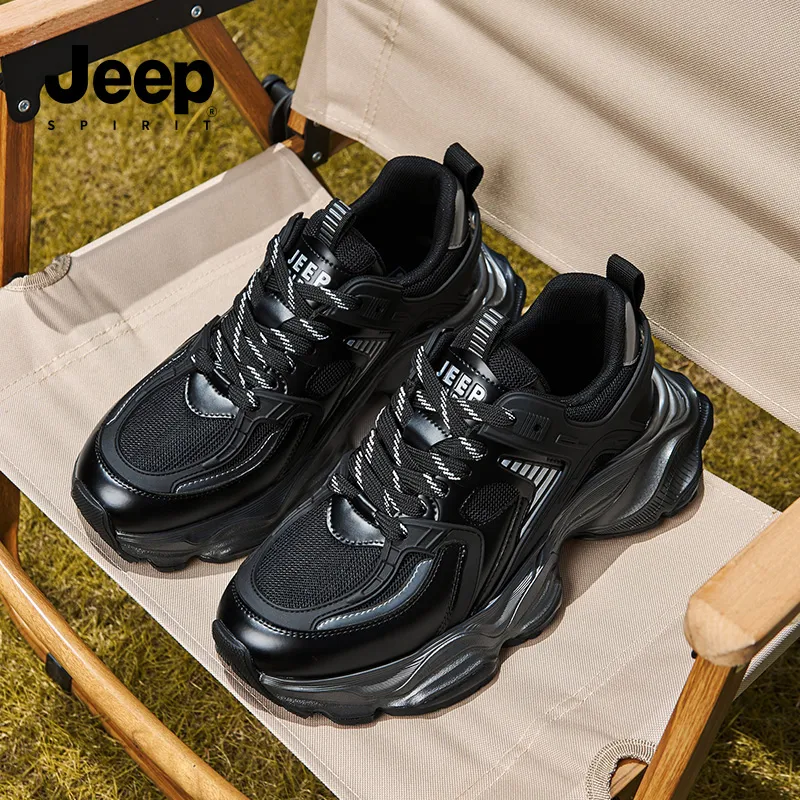 JEEP SPIRIT Slip Resistant, Breathable, Height Increasing Low Top Chunky Sneakers Men's Black-10