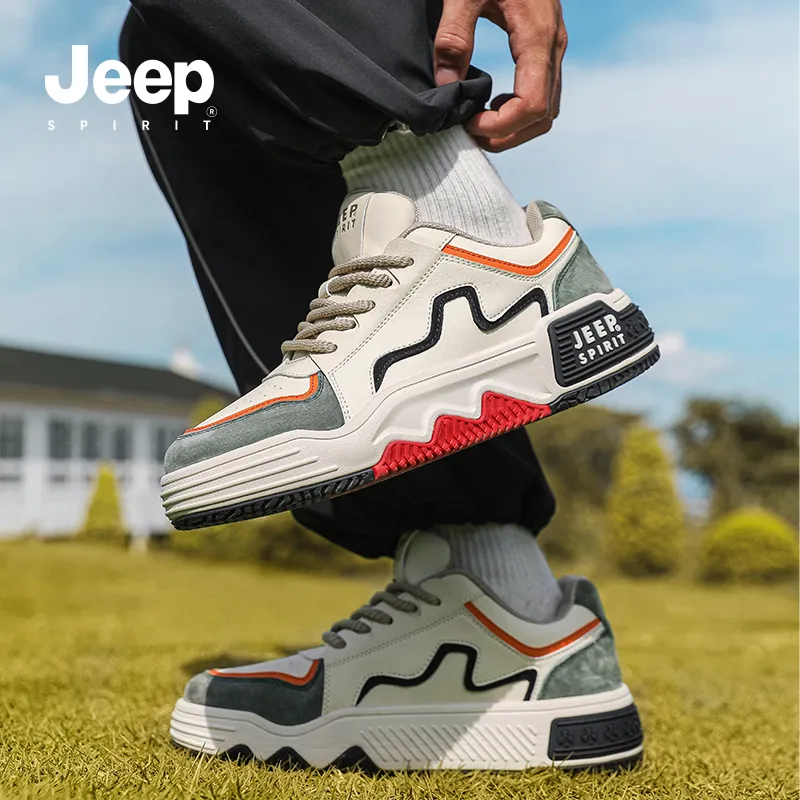 JEEP SPIRIT Anti Slip Wear Resistant Breathable Height Increasing Low Top Casual Skateboard Shoes Unisex Light Sandy-10
