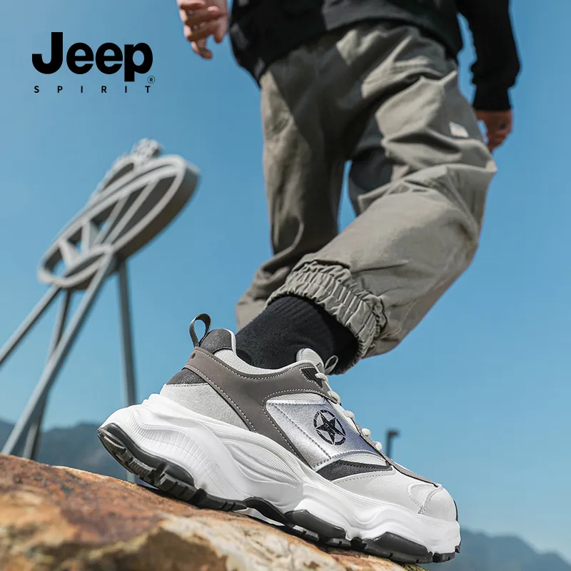JEEP SPIRIT Breathable Height Increasing Low-Top Chunky Sneakers Men's White-8