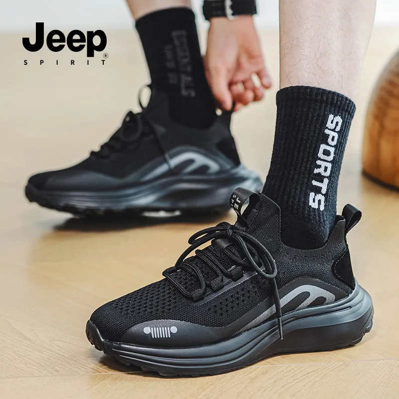 JEEP SPIRIT Cushioning, Slip Resistant, Breathable, Lightweight Low Top Running Shoes Men's Black-10