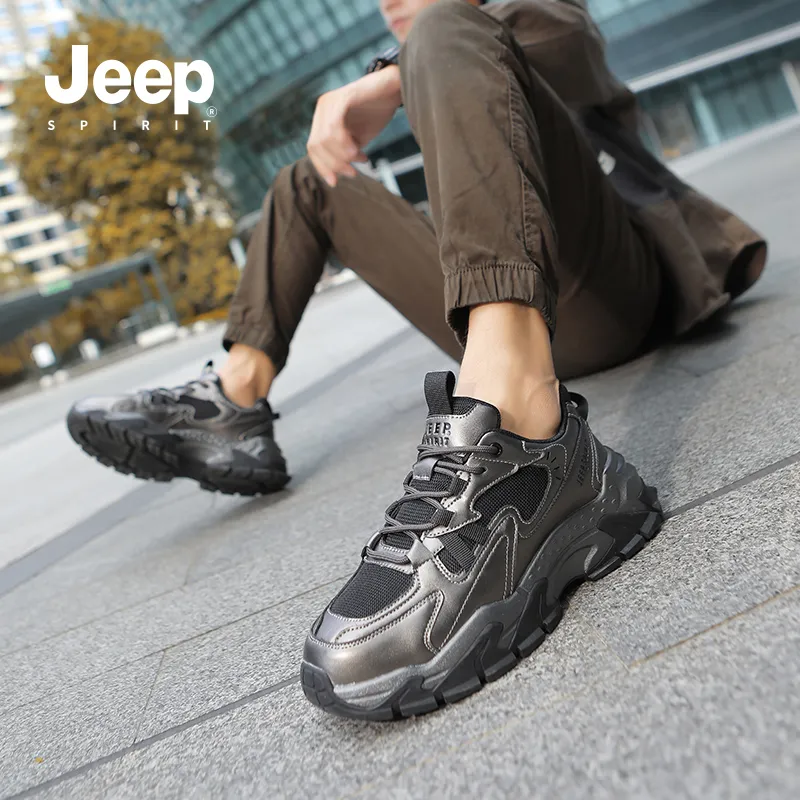 JEEP SPIRIT Slip Resistant, Abrasion Resistant, Breathable, Height Increasing Low Top Chunky Sneakers Men's Bronze-10